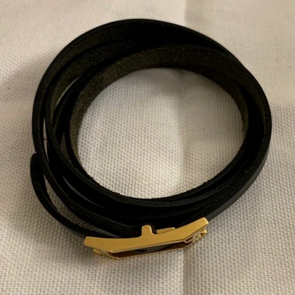 Hermes Hapi Gold Plated Tour Wrap Leather Bracelet - Black - IN GREAT CONDITION! - Picture 4 of 15